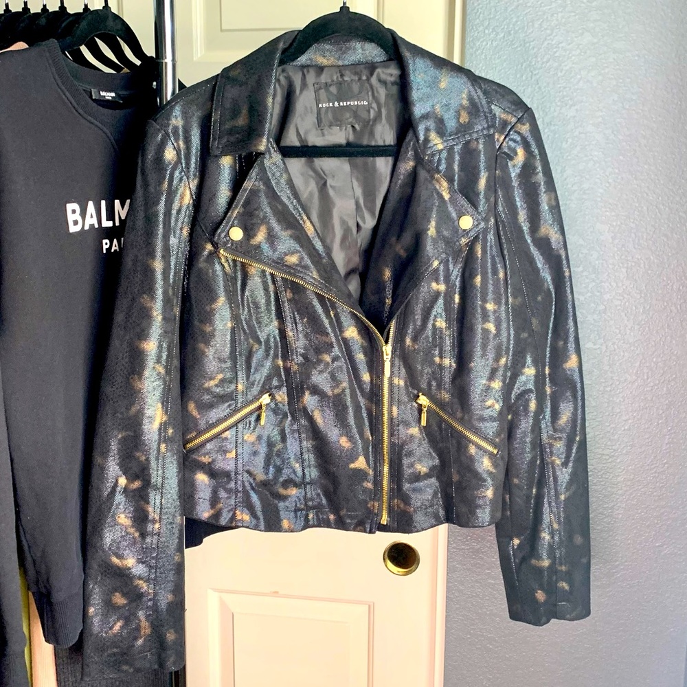 ROCK & REPUBLIC Coated Vegan Leather Jacket LARGE